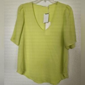 Lush Light Green V-Neck Blouse